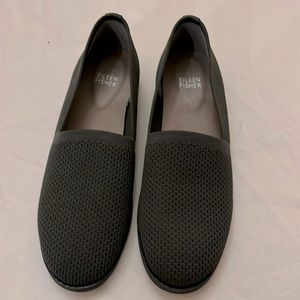 Eileen Fisher slip on Knit Flats size 7.5 dark Grey WORN ONCE w socks